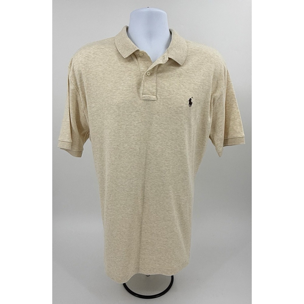 Polo Ralph Lauren Tan Oatmeal Heather Cotton Short Sleeve Polo Shirt Men's XL